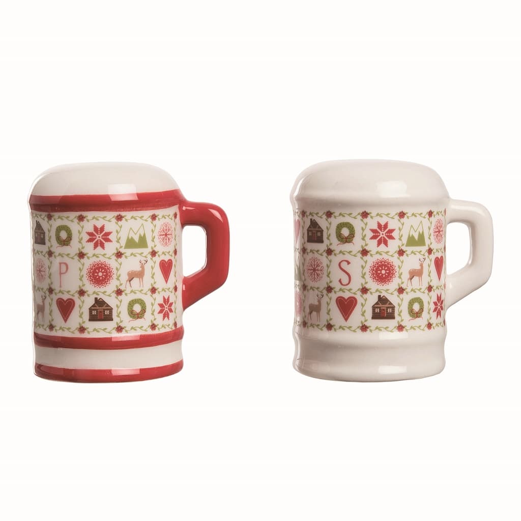 Transpac Ceramic 2.75 in. Multicolor Christmas Quilted Canisters Salt and Pepper Shaker Set of 2