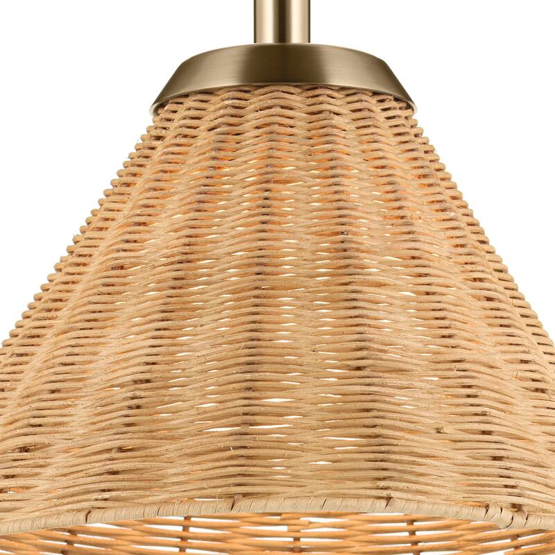 Kichler Lighting Bekah 14.25 Inch 1 Light Convertible Pendant with Opal Glass and Handwoven Rattan Shade in Champagne Bronze