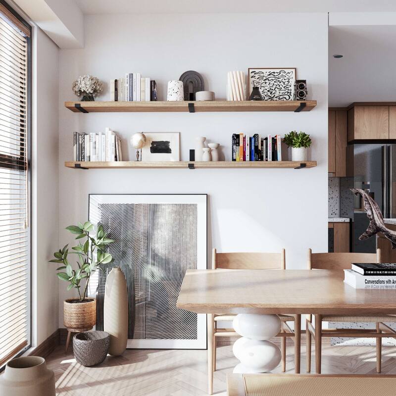 Wallniture Forte Wood Board 72" Long, 9.25'' Deep, 1.5" Thick, Floating Bookshelf for Wall, Hanging Shelf Living Room Decor, 1Pc