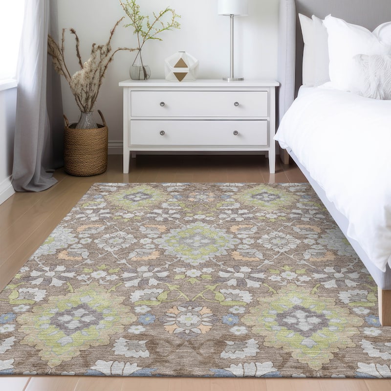 Machine Washable Indoor/ Outdoor Boho Traditional Chantille Rug