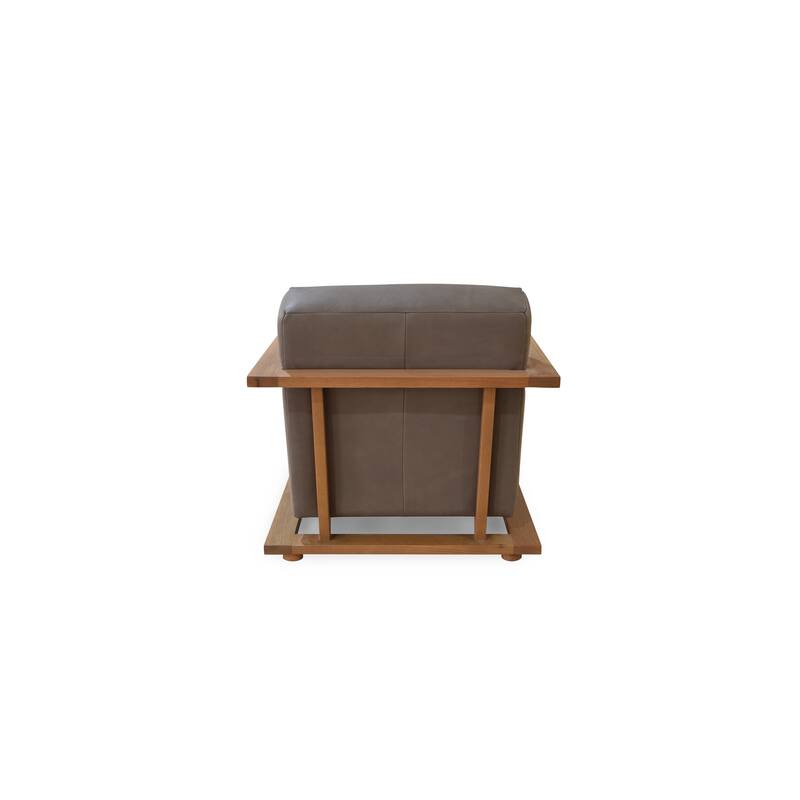 NADAAL STUDIOS Joseph Lounge Chair, Solid Oak Frame with Top Grain Leather and Foam Cushioning, Cool Brown