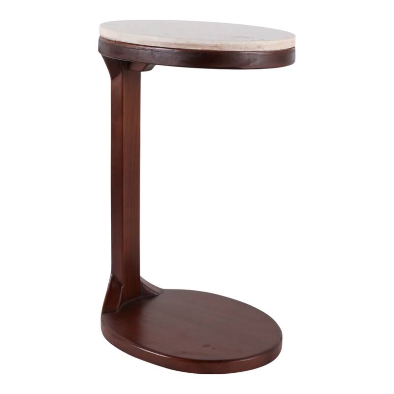 Marble Top Wood Modern C-Shaped End Table - Ivory, 26 in. - 17" x 13" x 26"