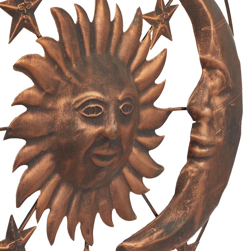 Metal Sun and Moon Indoor Outdoor Home Wall Decor with Stars - Bronze - Roche River Decor