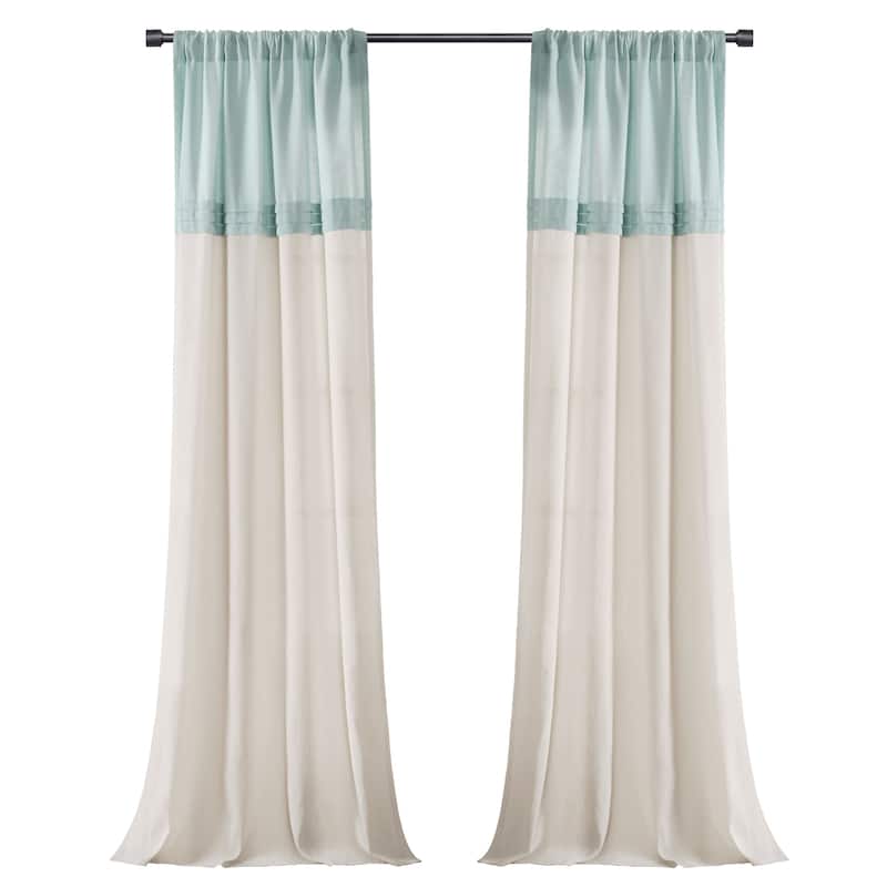 Lush Decor Farmhouse Faux Linen Colorblock Pleated Window Curtain Panel Pair - 84" x 40"