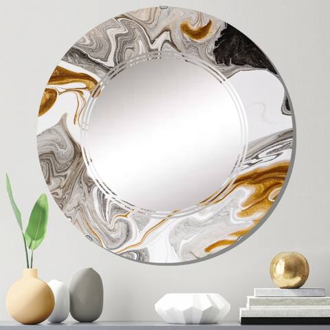 Designart 'Black And White Liquid Marble Waves III' Printed Modern Wall Mirror