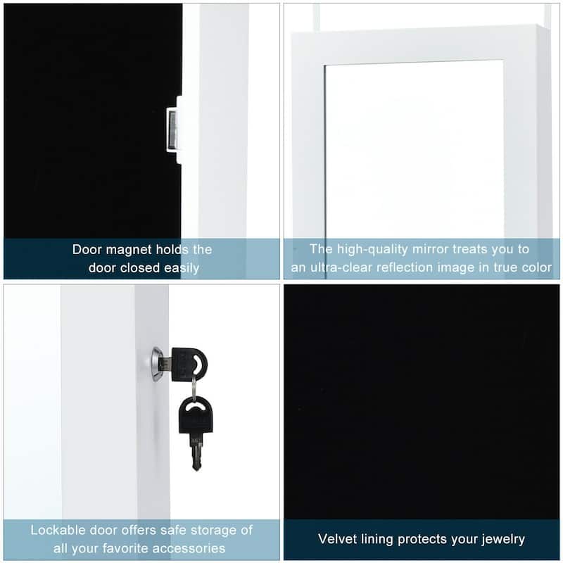 Costway Wall Mounted Mirrored Jewelry Cabinet Organizer w/LED Lights