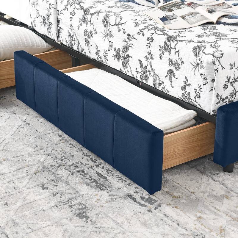 Mid-Century Full Size Storage Bed Frame, Velvet Upholstered Daybed with Armrest and Backrest