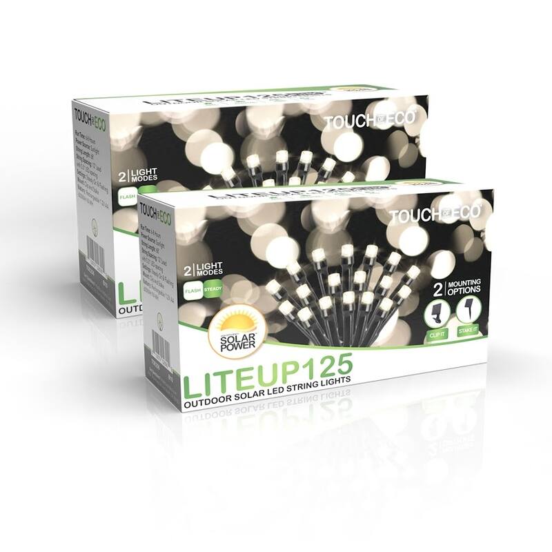 Holiday LITEUP 125 Solar Powered LED Christmas String Light - Warm White (1,2 or 4 Pack) - 2 Pack