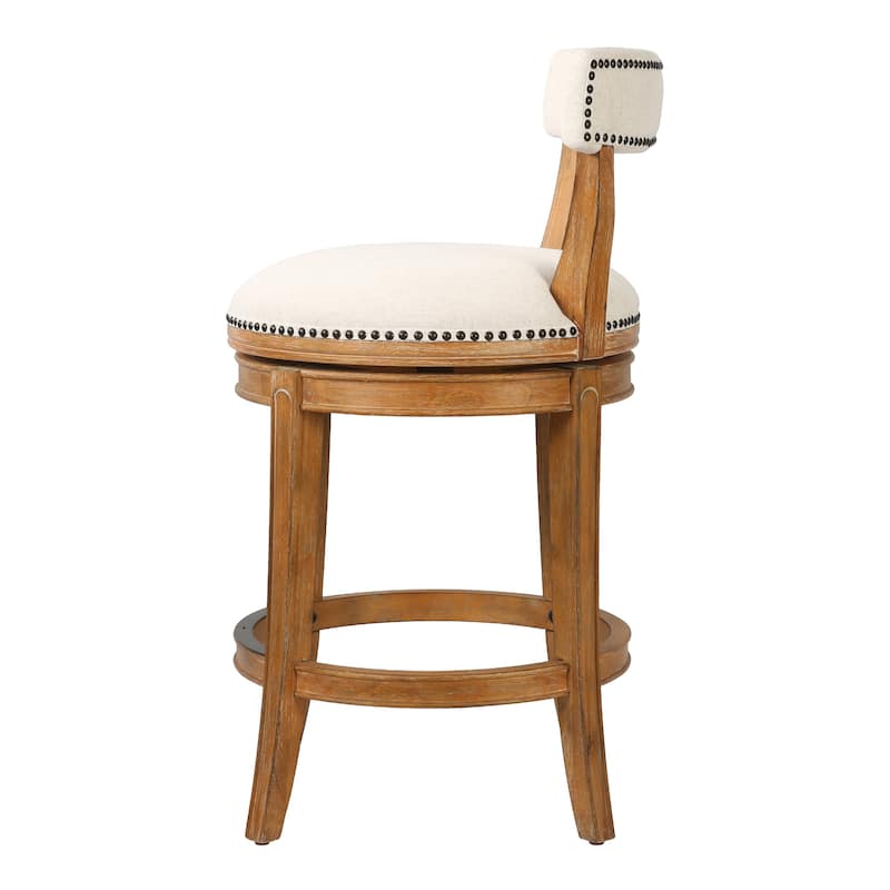 Pasha Wood Swivel Bar Stool with Upholstered Seat and Back