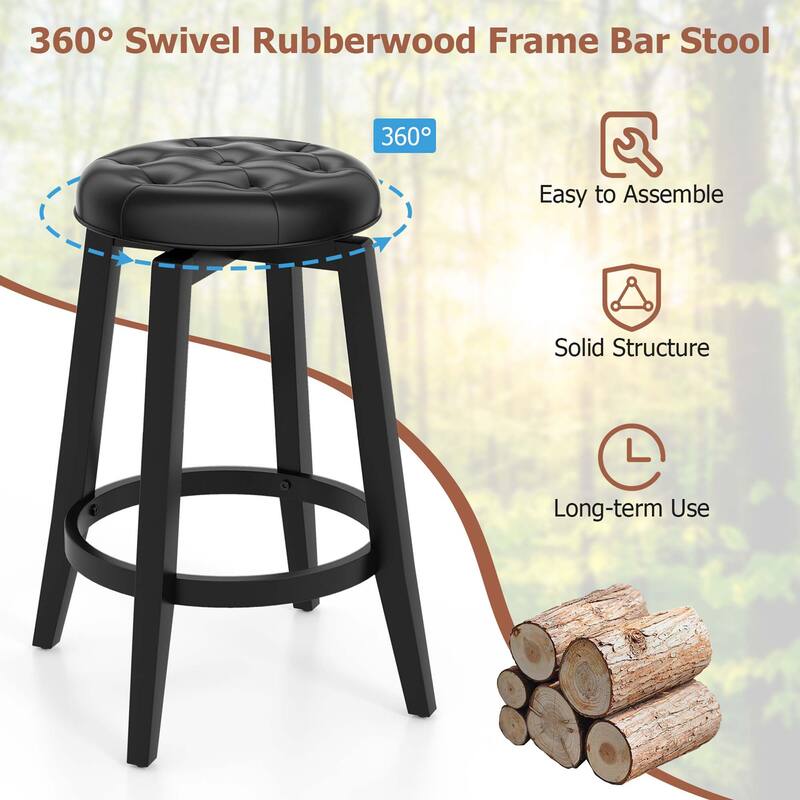 26"/30" Swivel Bar Stool Set of 2 Counter/Bar Height Rubber Wood Frame