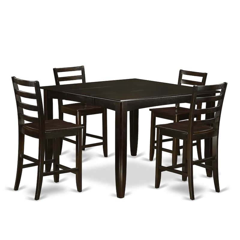 HomeStock 5-Pc Square Cappuccino Finish Solid Wood Top Dining table with 4 Chairs