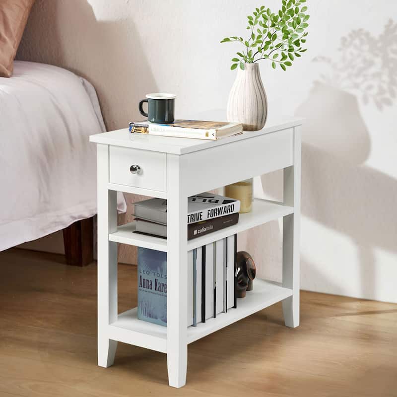 Gymax 3 Tier Nightstand Bedside Table Sofa Side End Table w/Double