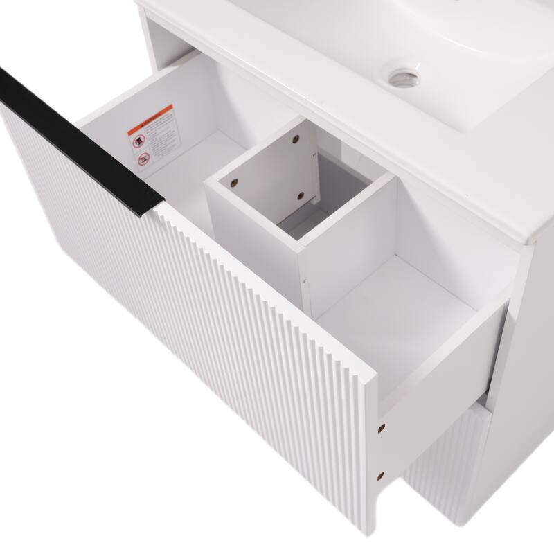 30" Bathroom Vanity with Ceramic Sink and Full-Extension Drawers, Soft Close Undermount Drawer Slides, Fluted Design