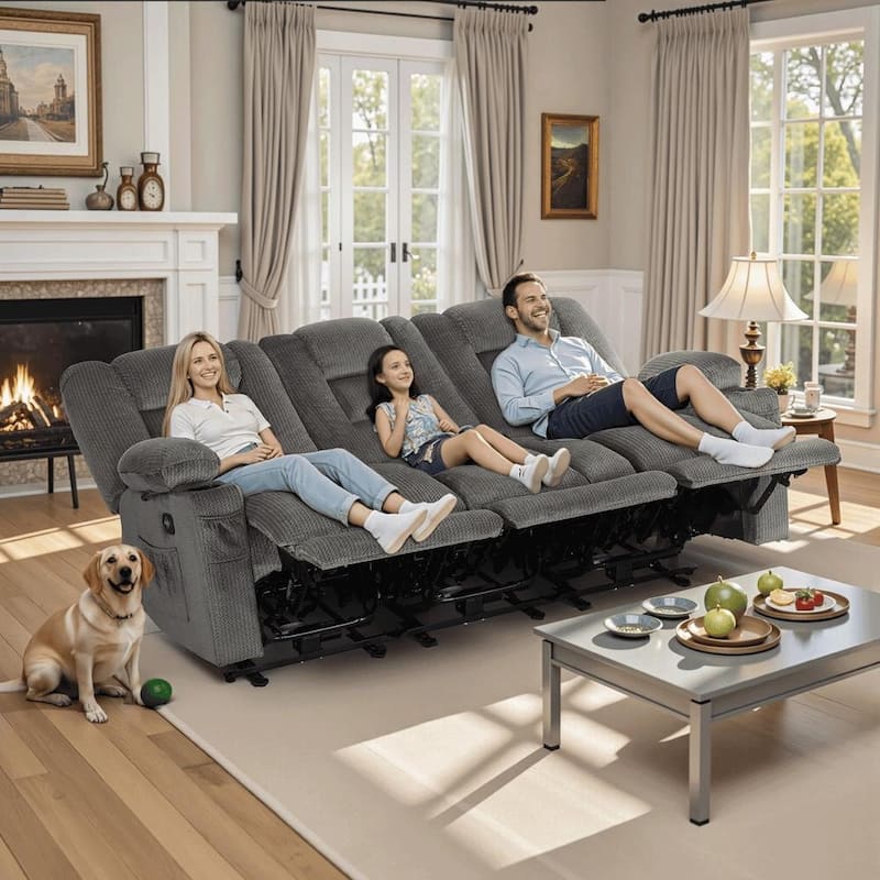 MCombo Power Reclining Loveseat Sofa with Heat and Massage, Fabric PR648