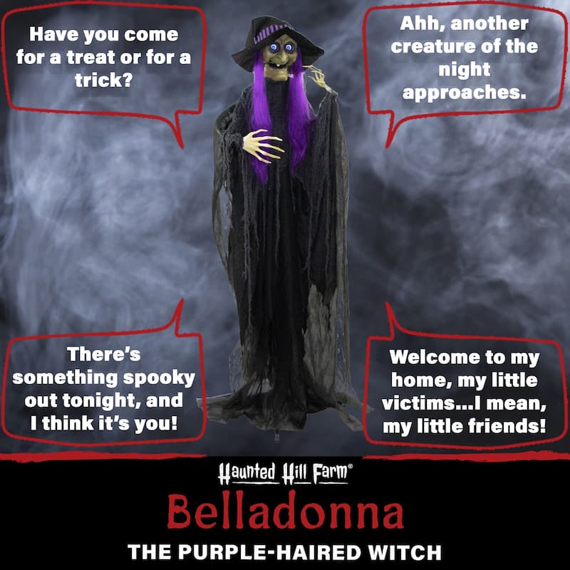 Haunted Hill Farm 6-Ft. Belladonna the Purple-Haired Witch with Animated Eyes, Indoor or Covered Outdoor Decoration