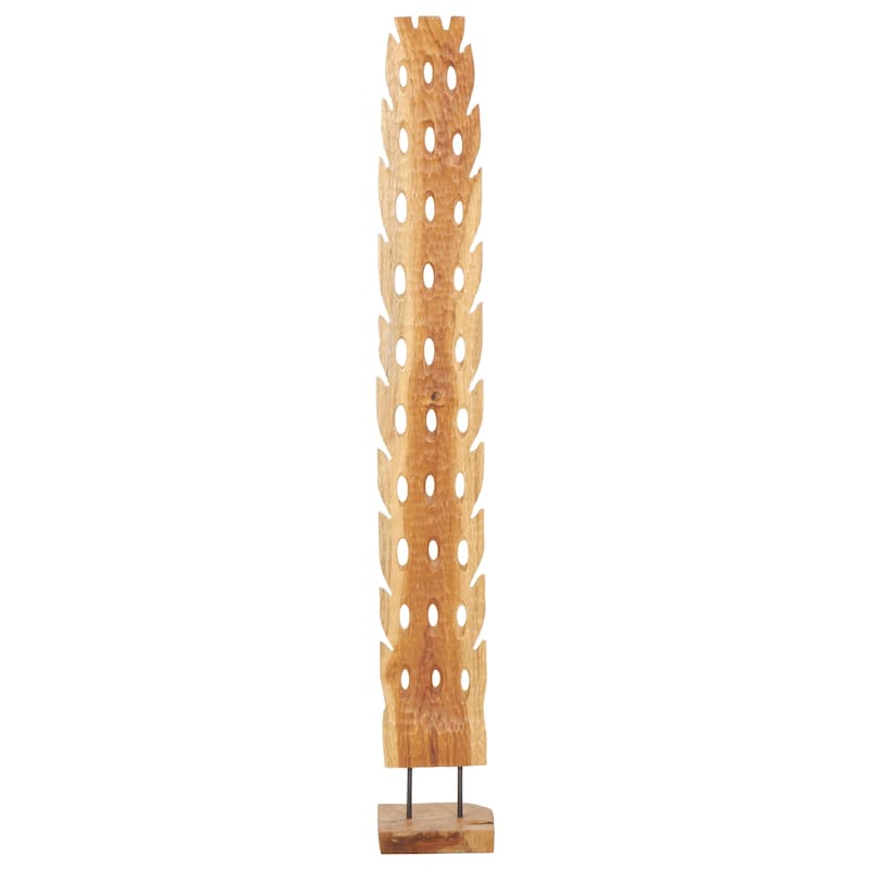 Brown Teak Wood Handmade Tall Floor Cutout Post Abstract Sculpture with Live Edge Base