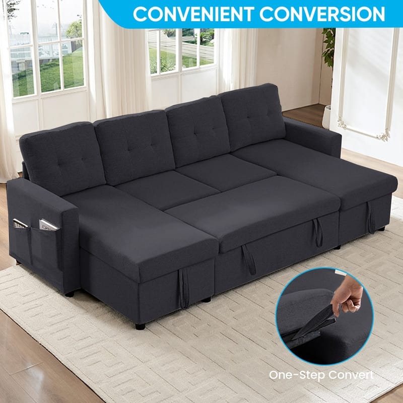 98"W 4-Seater Modular Sleeper Sofa Bed with Storage Chaise,U-shaped Sofa with Pull-out Bed