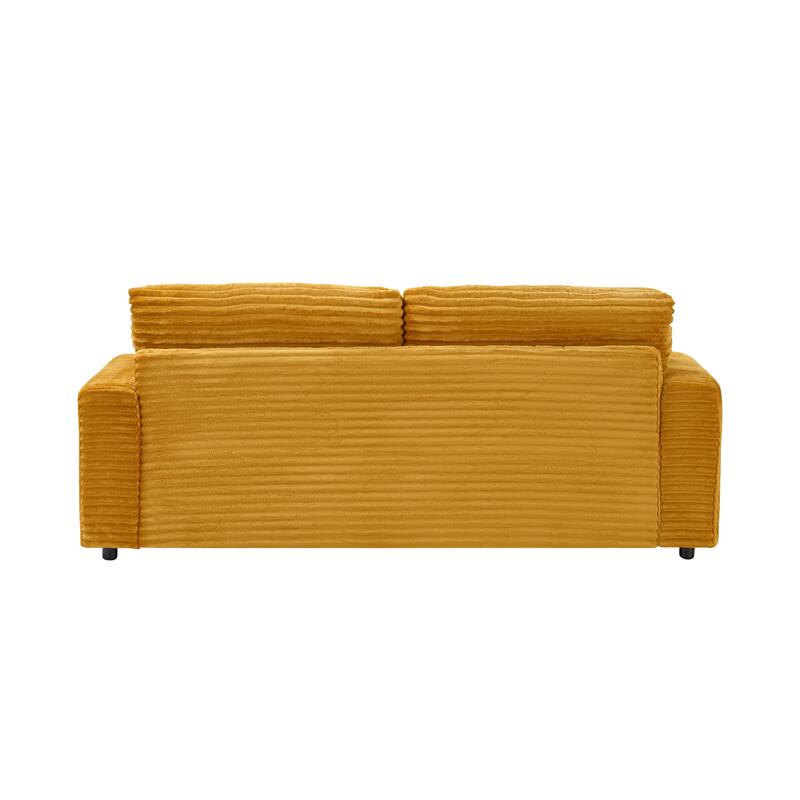 Corduroy Upholstered 3 Seater Sofa, Deep Seat Sofa with 4 Throw Pillows, Lounge Sofa with Square Arms & Removable Cushion