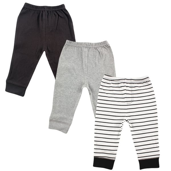 slide 1 of 1, Luvable Friends Baby Boy Cotton Pants 3pk, Black Stripe 0-3 Months - Black Stripe 3-Pack