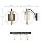 preview thumbnail 6 of 10, 1-Light Distressed Black and Wood Tone Globe Cage Outdoor Wall Lantern Sconce Light with Clear Glass Cylinder - 11.7"H