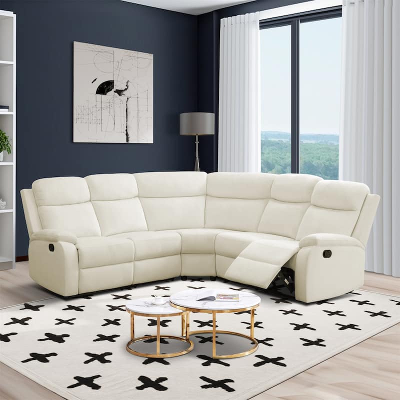 Off-White Breathable Fluff Fabric 3-Piece Living Room Sofa Set