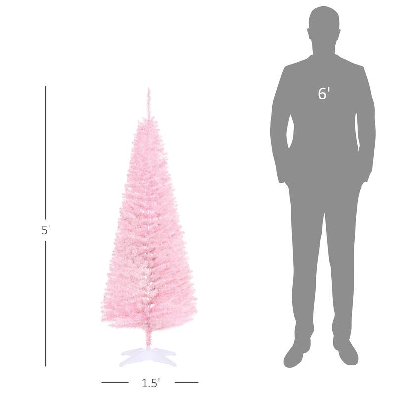HOMCOM 5' Unlit Artificial Pencil Christmas Tree, Slim Xmas Tree with Foldable Metal Stand - 4.91 ft