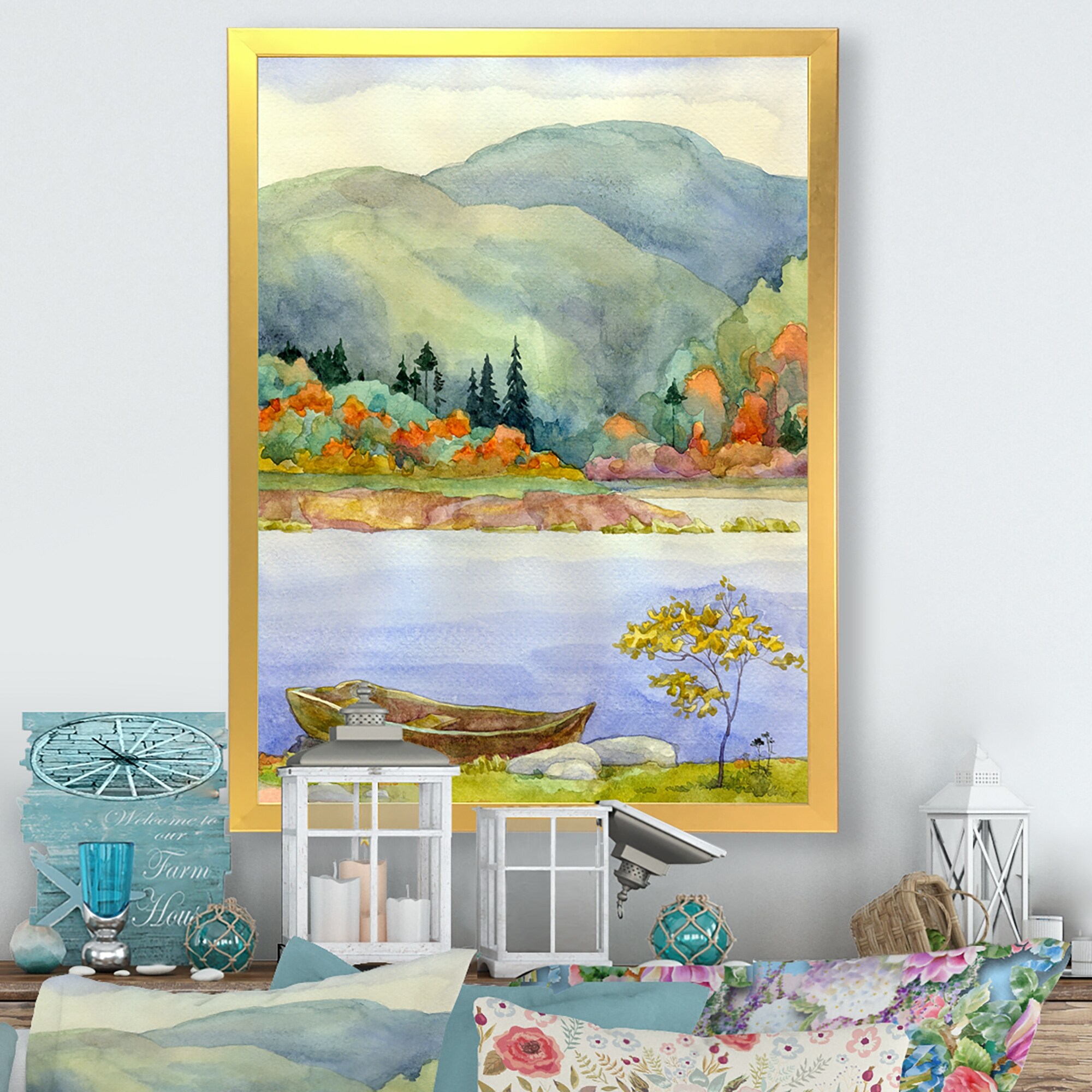 Designart "Autumn By The Lake" Traditional Framed Wall Art