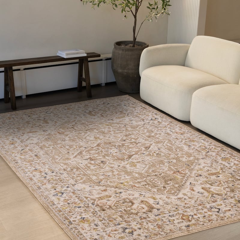 Beige Cream Traditional High-Traffic Rug