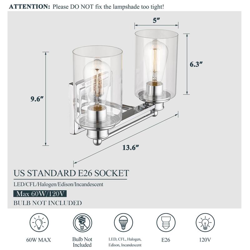 Bathroom Vanity Light,Wall Sconce Lamp Over Mirror with Clear Glass Shade