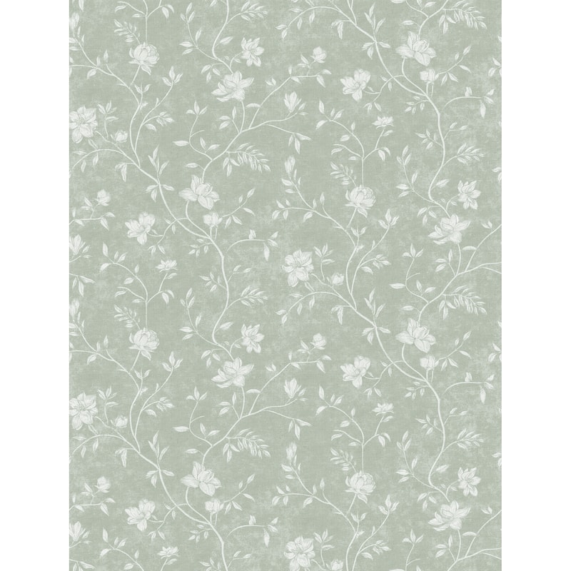 Galerie Wallcoverings Spring Blossom Magnolia Floral Vine Non-woven Matte Wallpaper Roll - 33 feet x 21 inches - Green