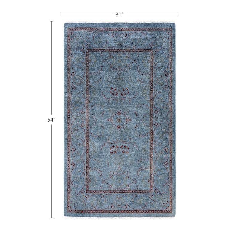Overdyed One-of-a-Kind Hand-Knotted Runner Rug - Blue - 2' 7" x 4' 6"