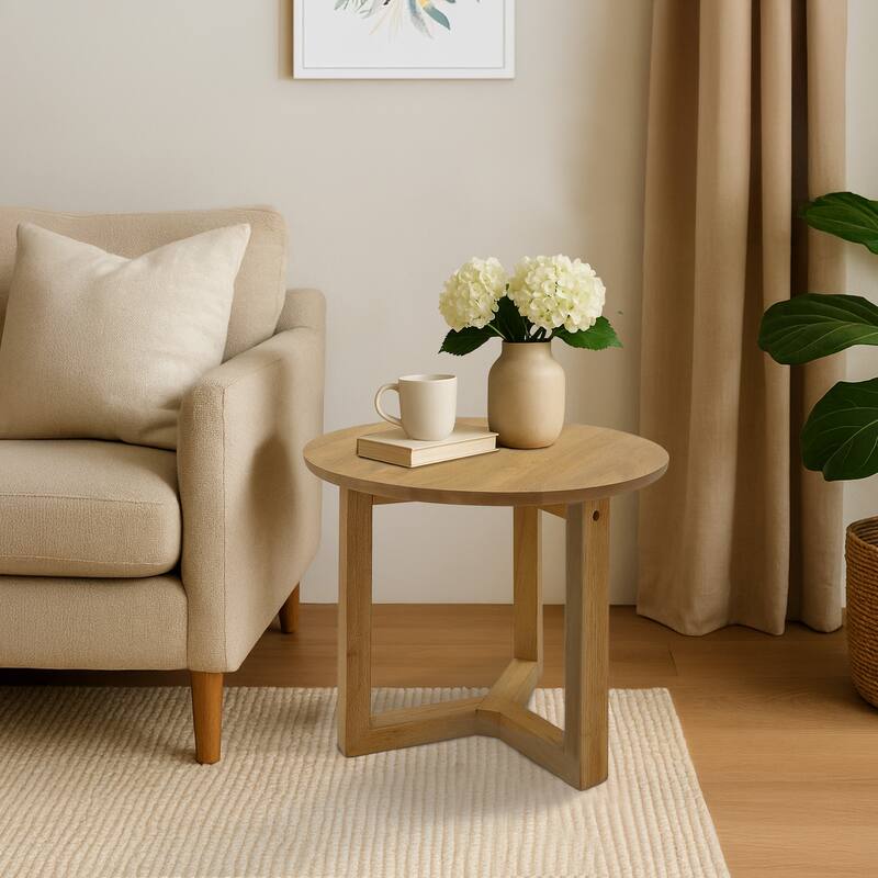 Nina 18.5" Round Handcrafted Side End Table, Natural Brown Mango Wood
