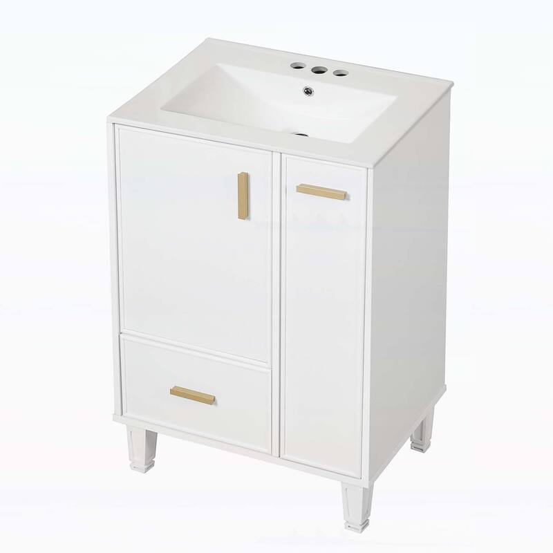 Freestanding Vanity Set with Door Shelf,Deep Drawer,2-Tier Pull-Out Basket