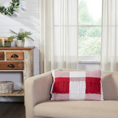 Annie Red Check Fringed Pillow 14x22