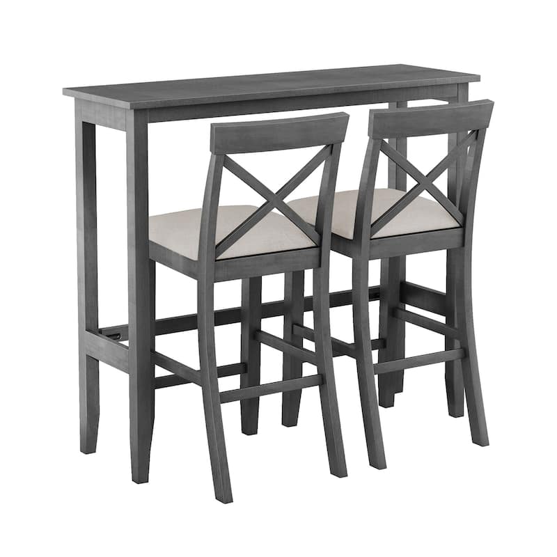 Farmhouse 48 Inch Bar Height Dining Set with Two Chairs for Small Spaces and Versatile Use