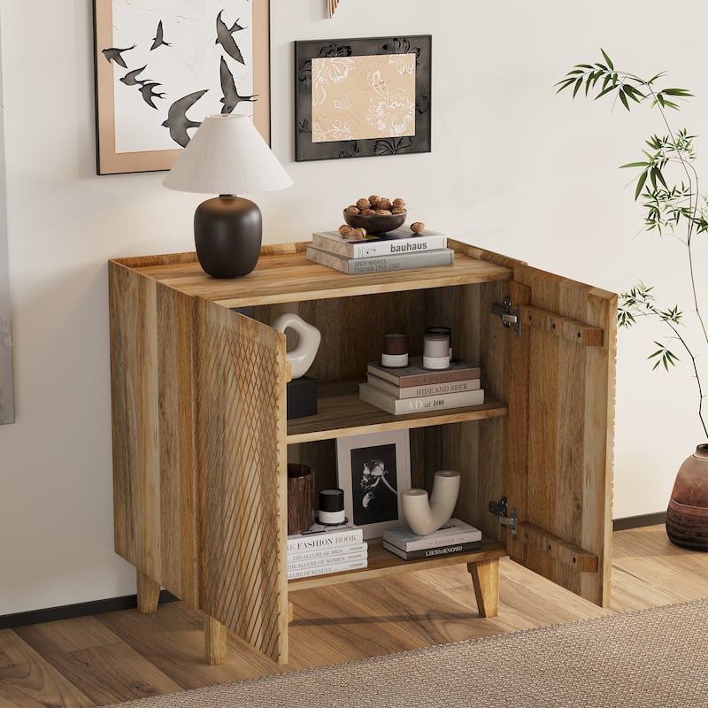 Sideboard Buffet Cabinet with Storage with Fluted Design and Adjustable Shelf, Wood Accent Cabinet for Living Room, Entryway