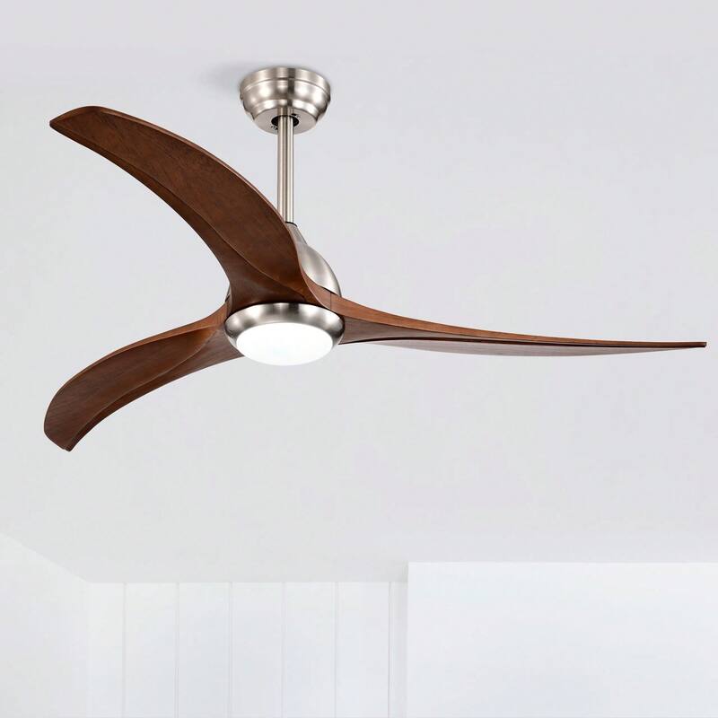 Cusp Barn 52" Outdoor Indoor Wood Ceiling Fan With Light and Remote, Noiseless Reversible Motor 6 Speeds Ceiling Fan for Patio - Nickel