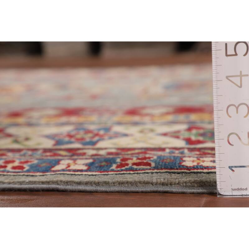 Geometric Grey Kazak Area Rug Handmade Bedroom Wool Carpet - 6'10" x 10'3"
