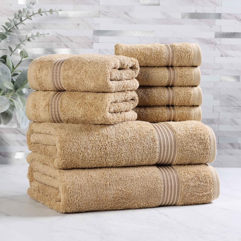 Superior Heritage Egyptian Cotton Absorbent 8-Piece Towel Set - Toast