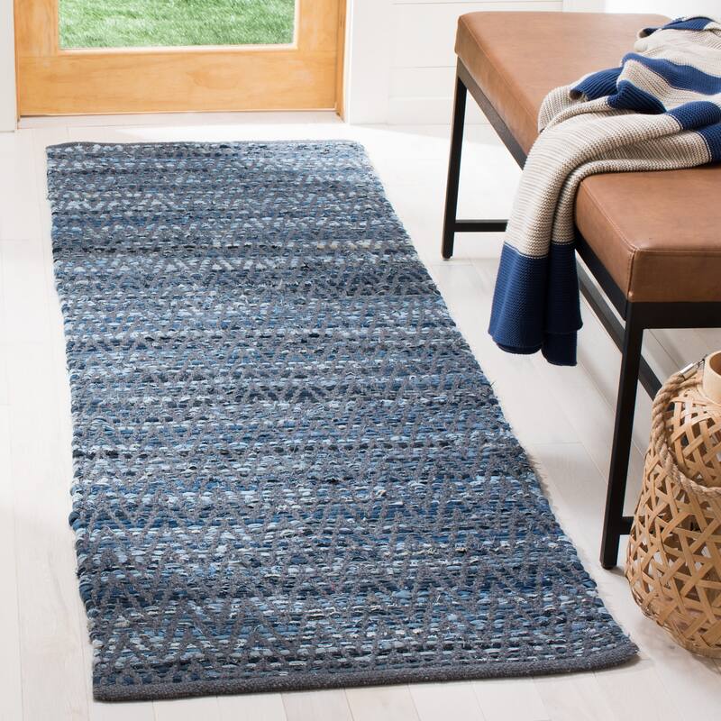 SAFAVIEH Handmade Montauk Diamond Sisal Casual Geometric Cotton Rug - 2'3" x 7' Runner - Blue