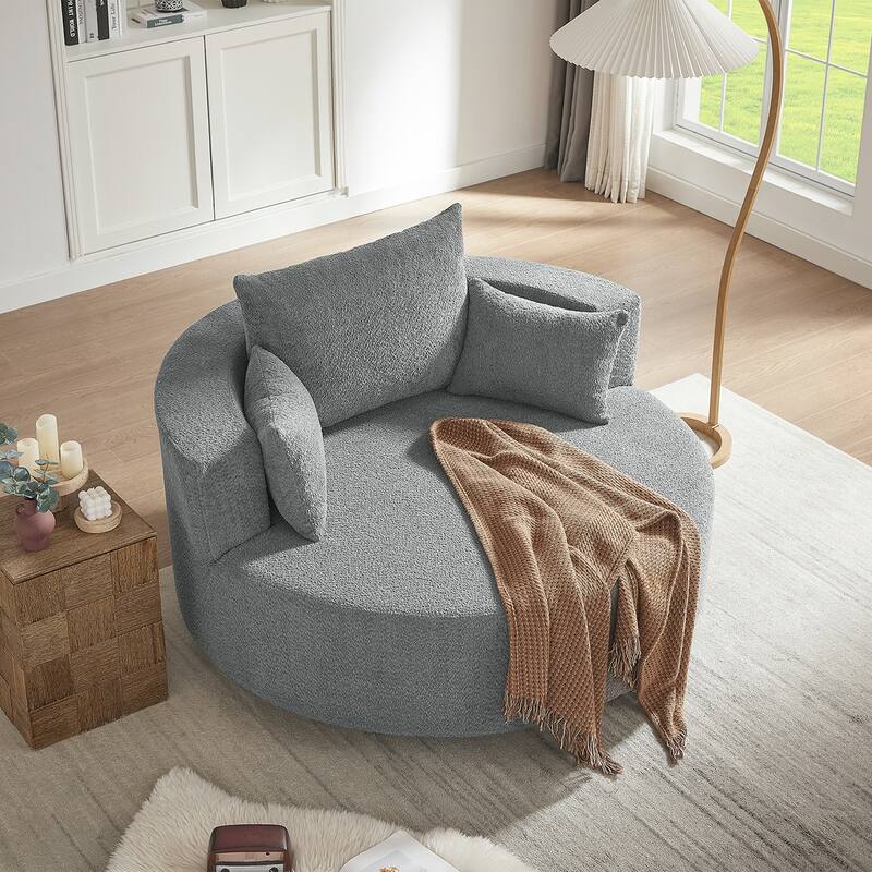 Swivel Barrel Chair with 3 Pillows - Grey