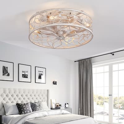 Vintage Cage Ceiling Fan Light with 6 Speed Wind Adjustment and Remote Control, DC Reversible Motor for Bedroom and Living Room