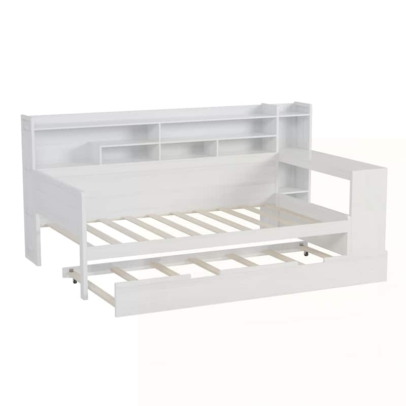 Wooden Daybed with Storage Shelves