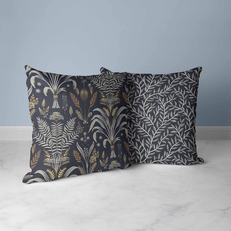 Indian Dabu Flora Faux Suede Reversible Throw Pillow Blue and Brown