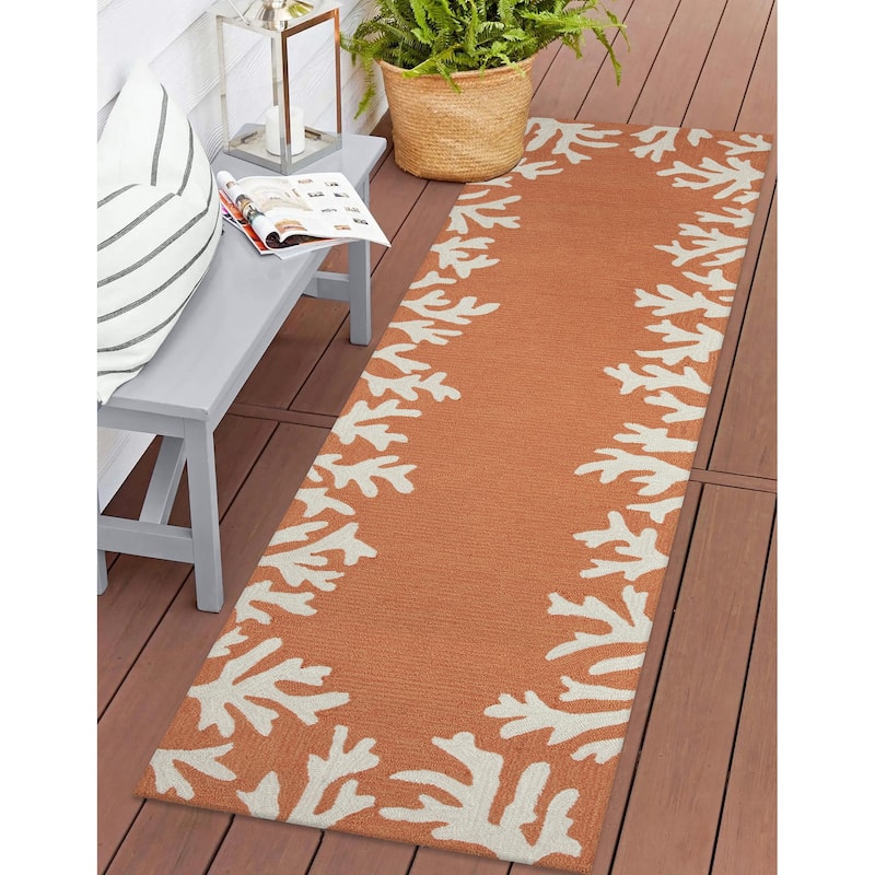 Liora Manne Capri Coral Border Indoor/Outdoor Rug - 2' x 8' - Coral