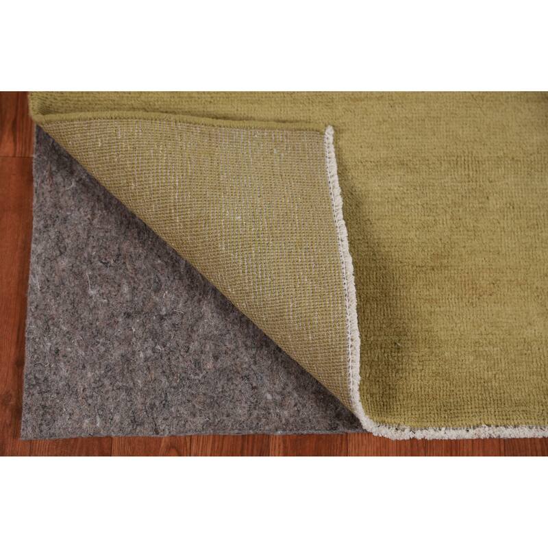 Hand Knotted Oriental 100% Wool Carpet Modern Solid Green Gabbeh Runner Rug - 9' 4'' X 3' 2''