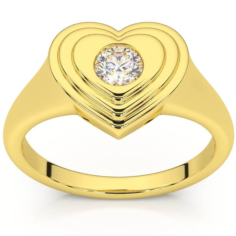 1/4Ct Diamond Solitaire Women's Sweetheart Signet Heart Ring Gold Lab Grown