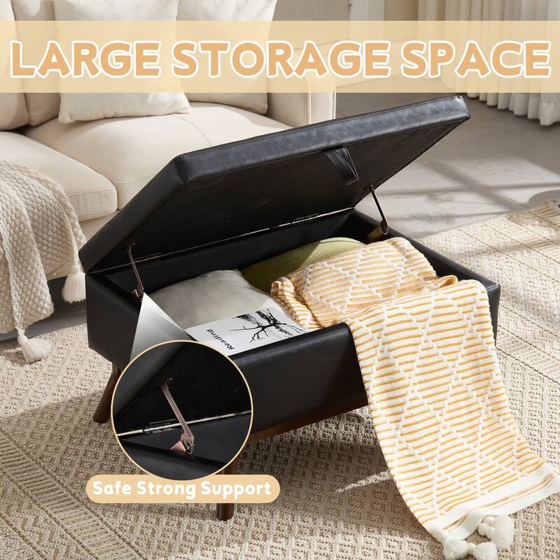 Mid-century modern square coffee table storage bench, assembled, suitable for living room