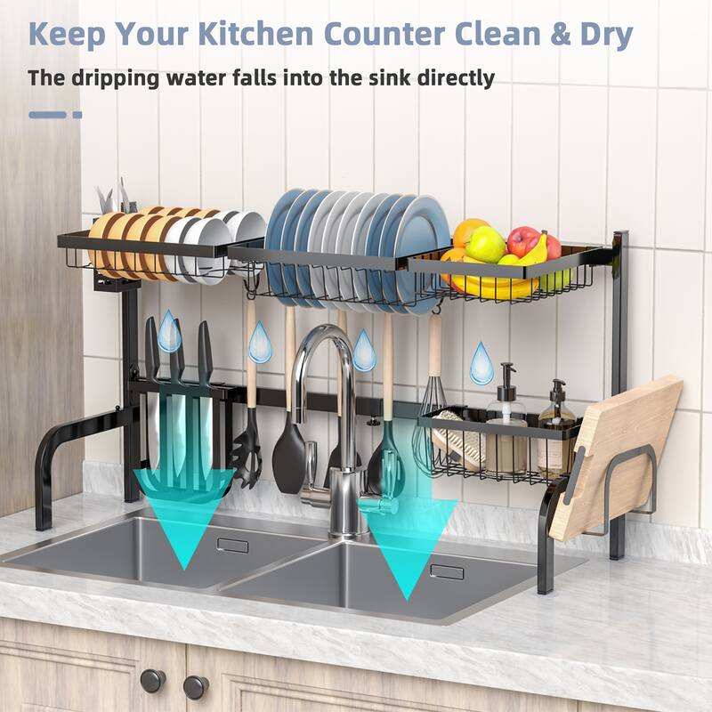 Costway Over Sink Dish Drying Rack 2 Tier Adjustable (21''-39'') - See Details