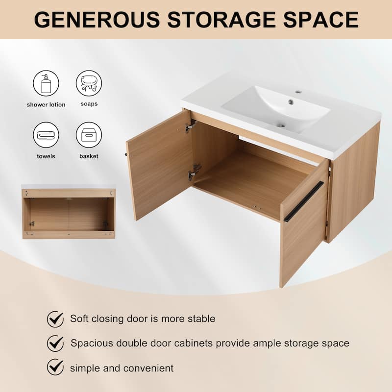 BNK 16"/20"/24"/30"/36" Single Sink Bathroom Vanity with Soft Close Door and Shelf